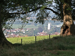 Countryside view of Wrington and All Saints' Church